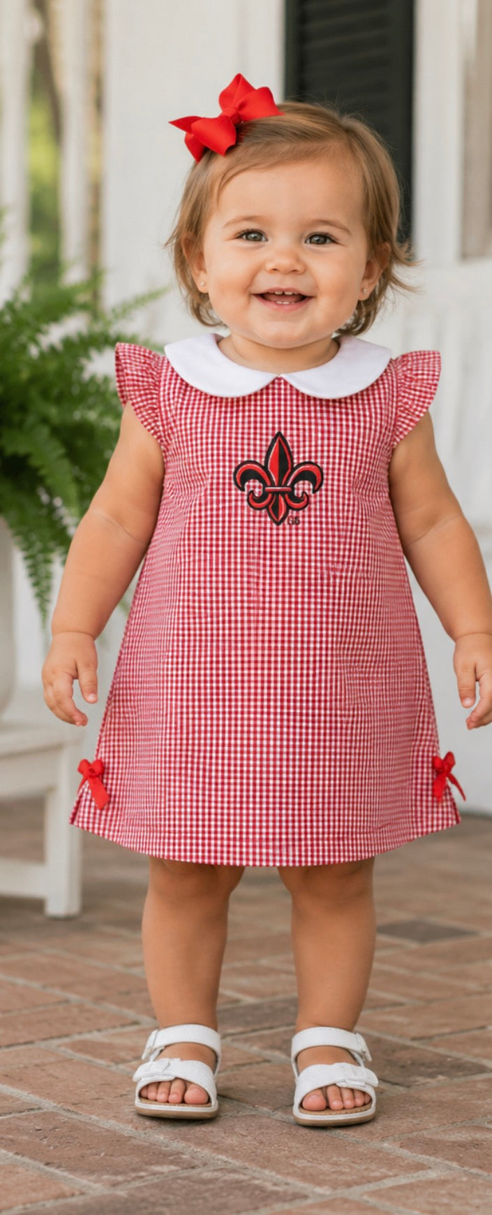 Louisiana At Lafayette Cajuns Embroidered
Red Gingham A Line Dress