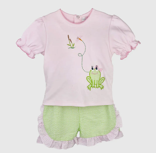 Shirt & Shorts Set with Frog Applique and Embroidery