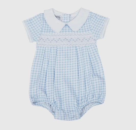 Mini Checks Smocked Collared S/S Bubble
- Blue