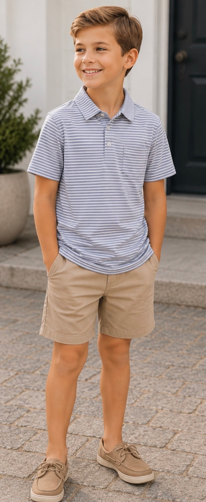 Kids Grey & White Stripe Polo