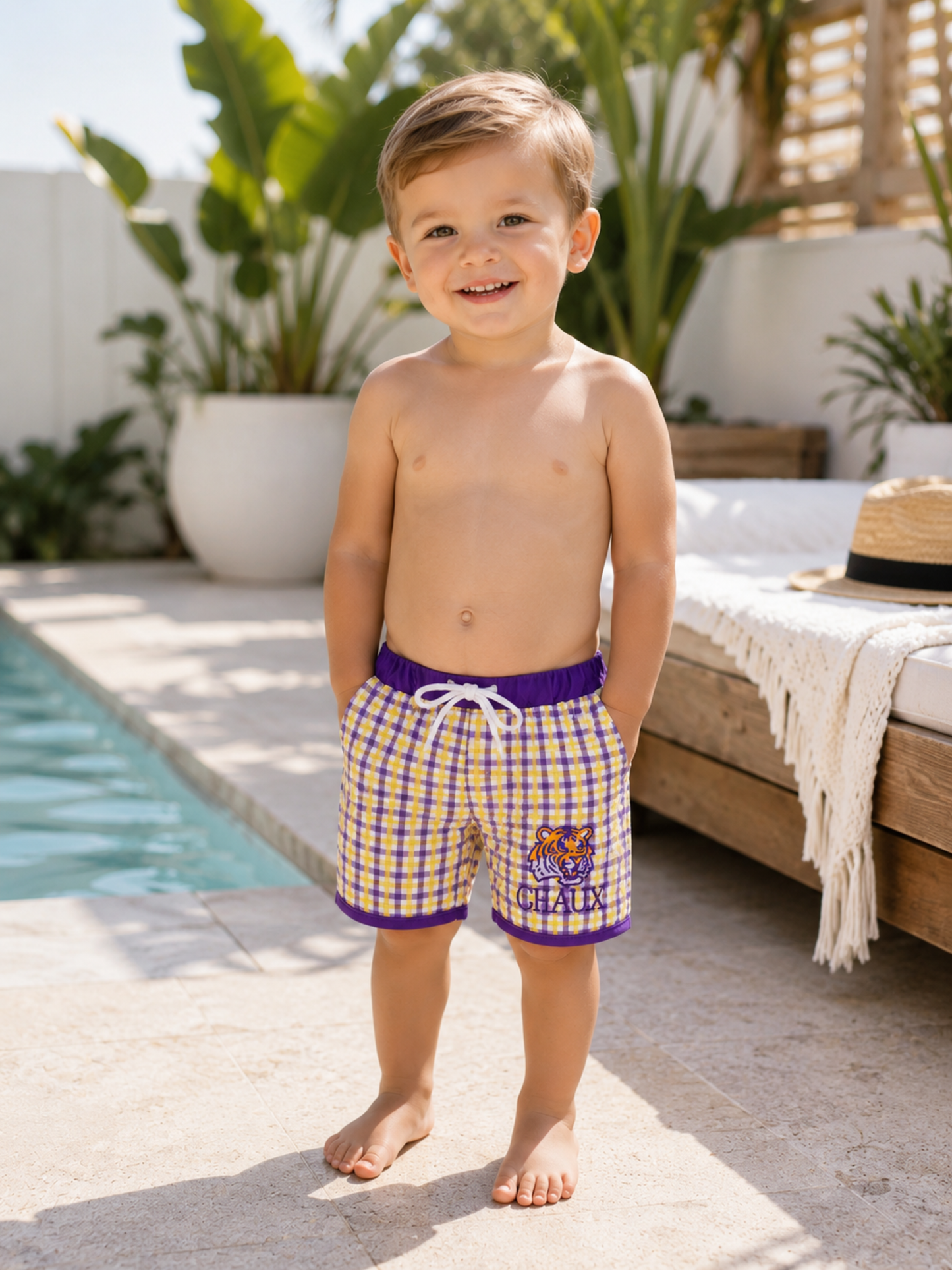 Purple Lsu Geaux Embroidery Trunks