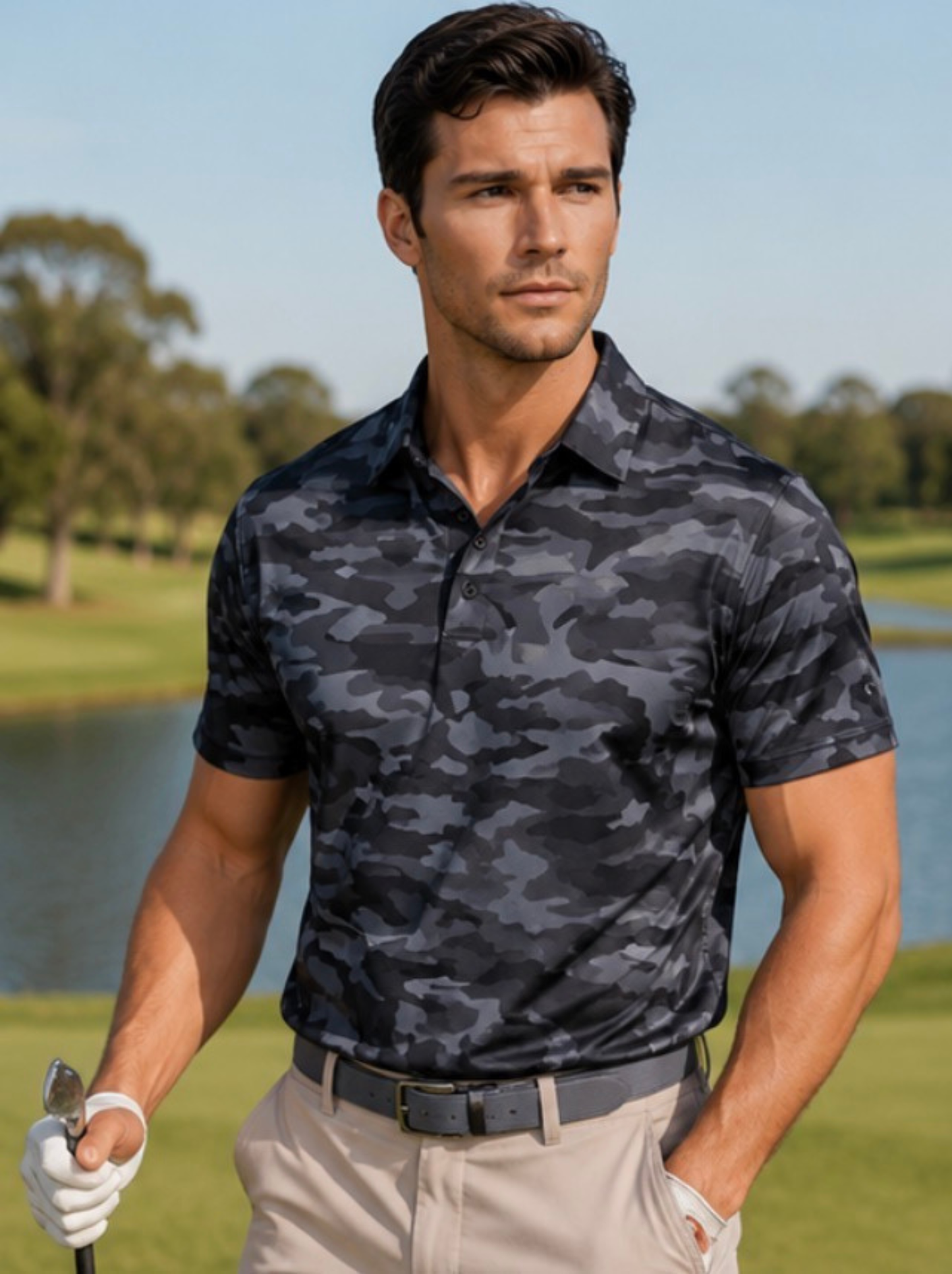 Men’s Black Camo Polo