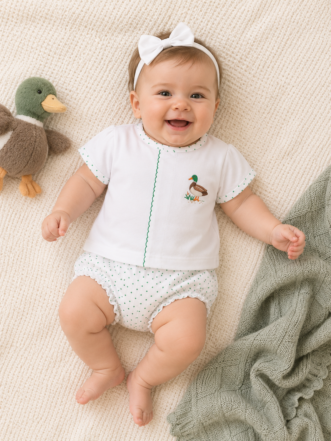 MALLARD POND GREEN EMBROIDERED DIAPER COVER SET