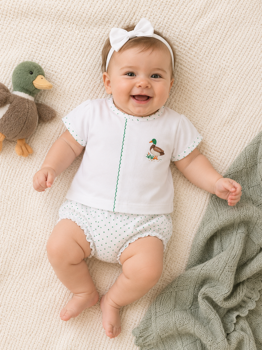 MALLARD POND GREEN EMBROIDERED DIAPER COVER SET