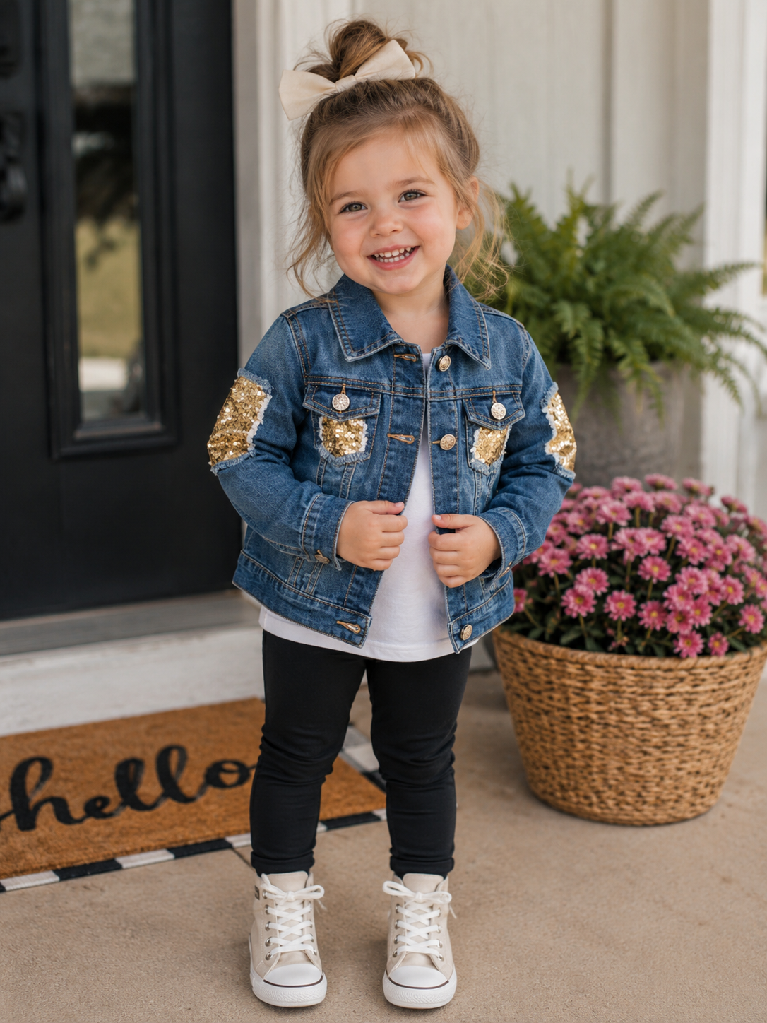 Ruffles - Gold Sequin Girls Denim Jean Jackets