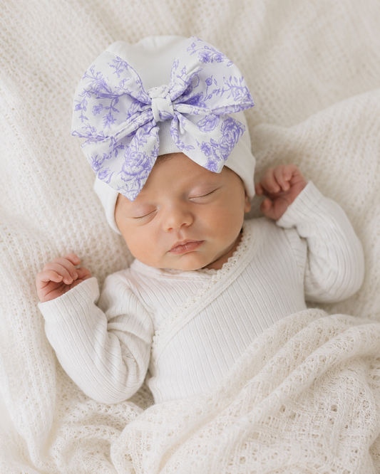 Floral Bow Purple Newborn Girl Hat