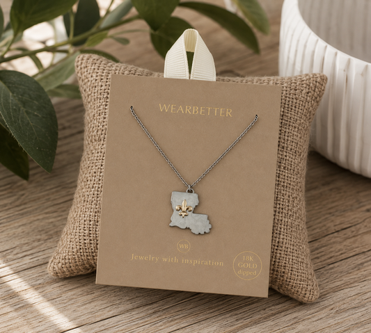 Louisiana State Necklace W/Fleur De Lis