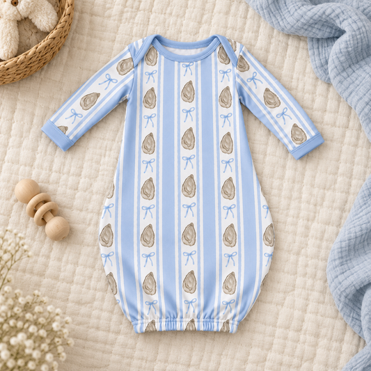 Oysters & Bows Bamboo Baby Gown