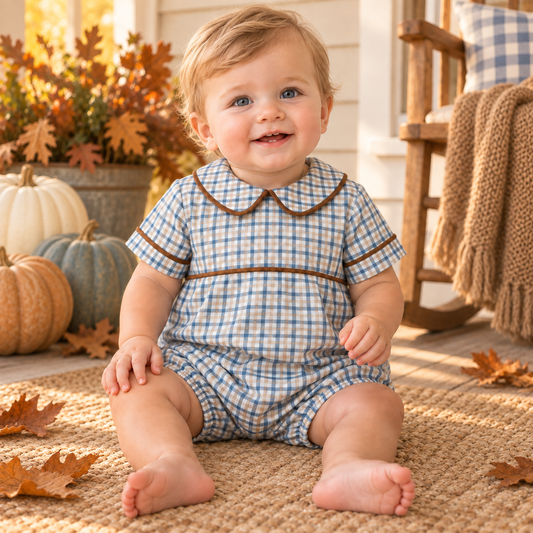 Blue/Khaki Plaid Boy's Romper