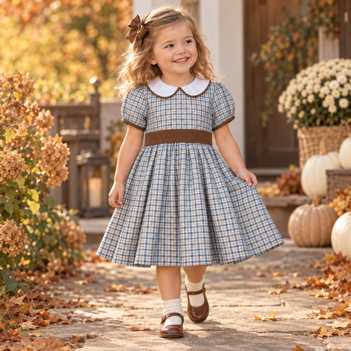 Blue/Khaki Plaid Plaid Dress