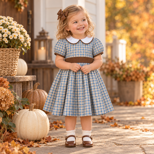 Blue/Khaki Plaid Plaid Dress