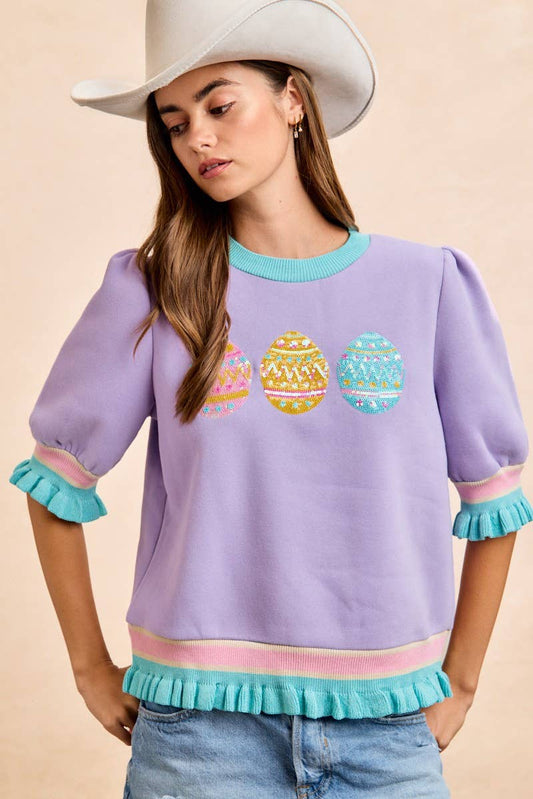 Easter Egg Puff Sleeve Top - Lavender