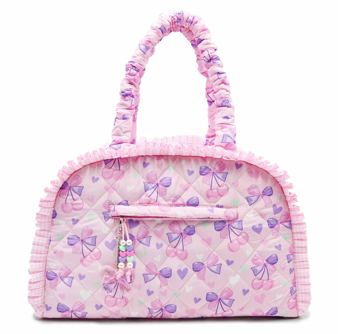 Quilted Cherry & Bow Printed Medium Duffle Bag