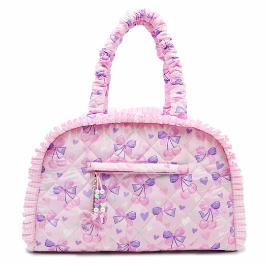 Quilted Cherry & Bow Printed Medium Duffle Bag