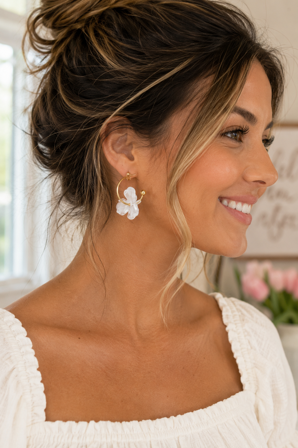 Magnolia Hoops - White // Jewelry, Earrings