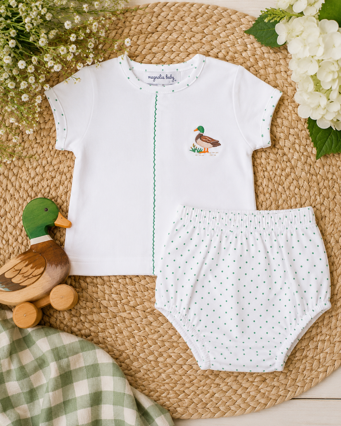 MALLARD POND GREEN EMBROIDERED DIAPER COVER SET