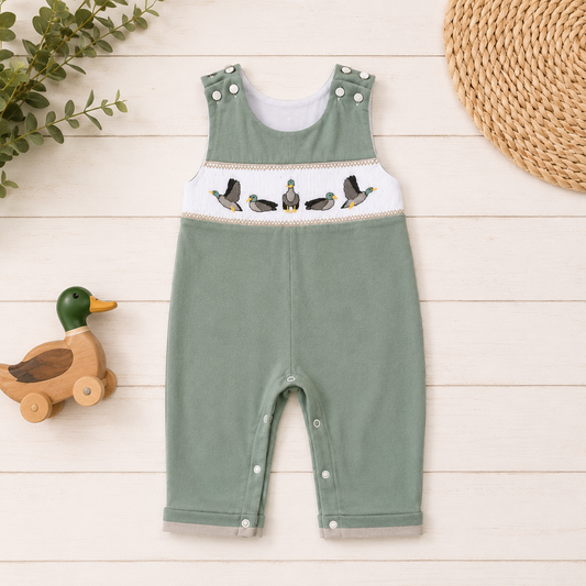 Sage Green Mallard Smocked Overall