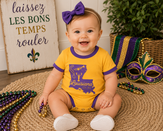 State of Louisiana Graphic Bubble Romper