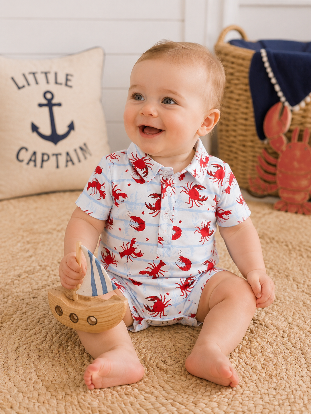 Polo Romper - Feeling Crabby