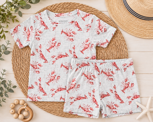 Crawfish Two Piece Pajama Shorts Set