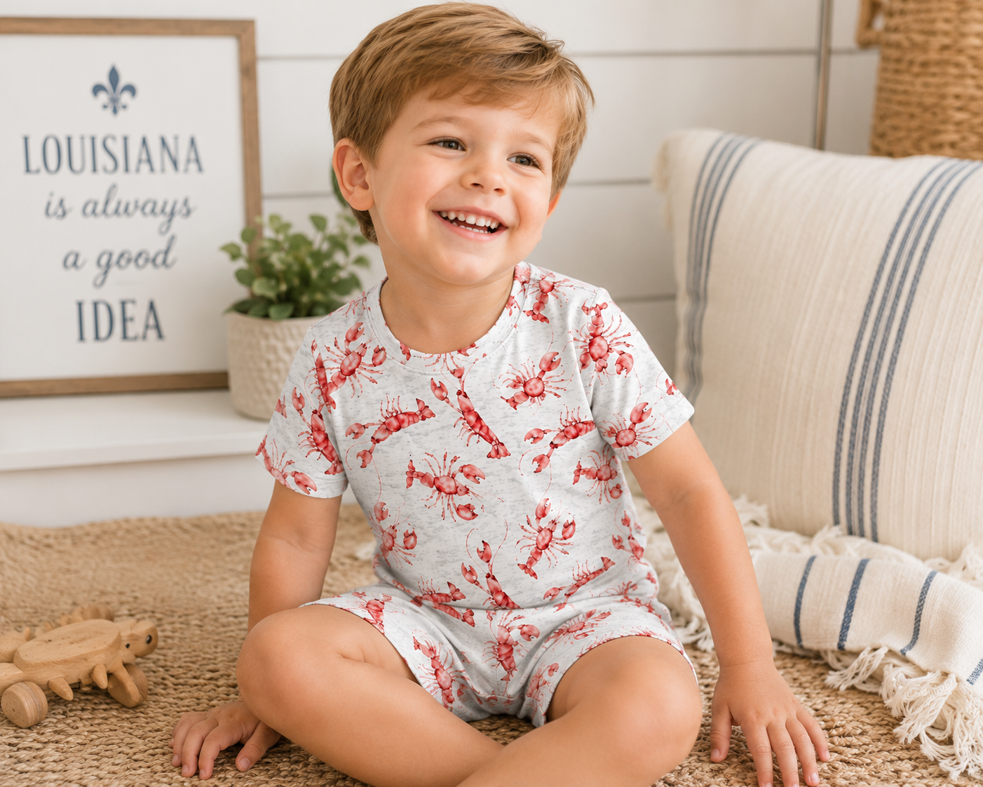 Crawfish Two Piece Pajama Shorts Set
