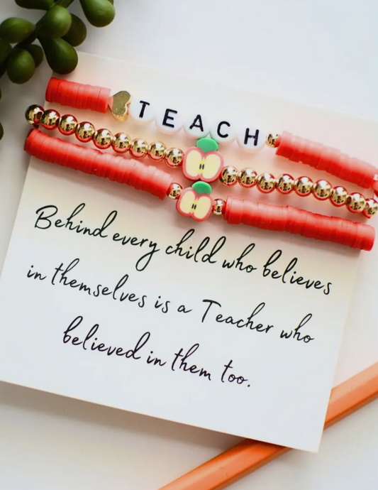 Teachers Stretch Bracelet Set- Apple