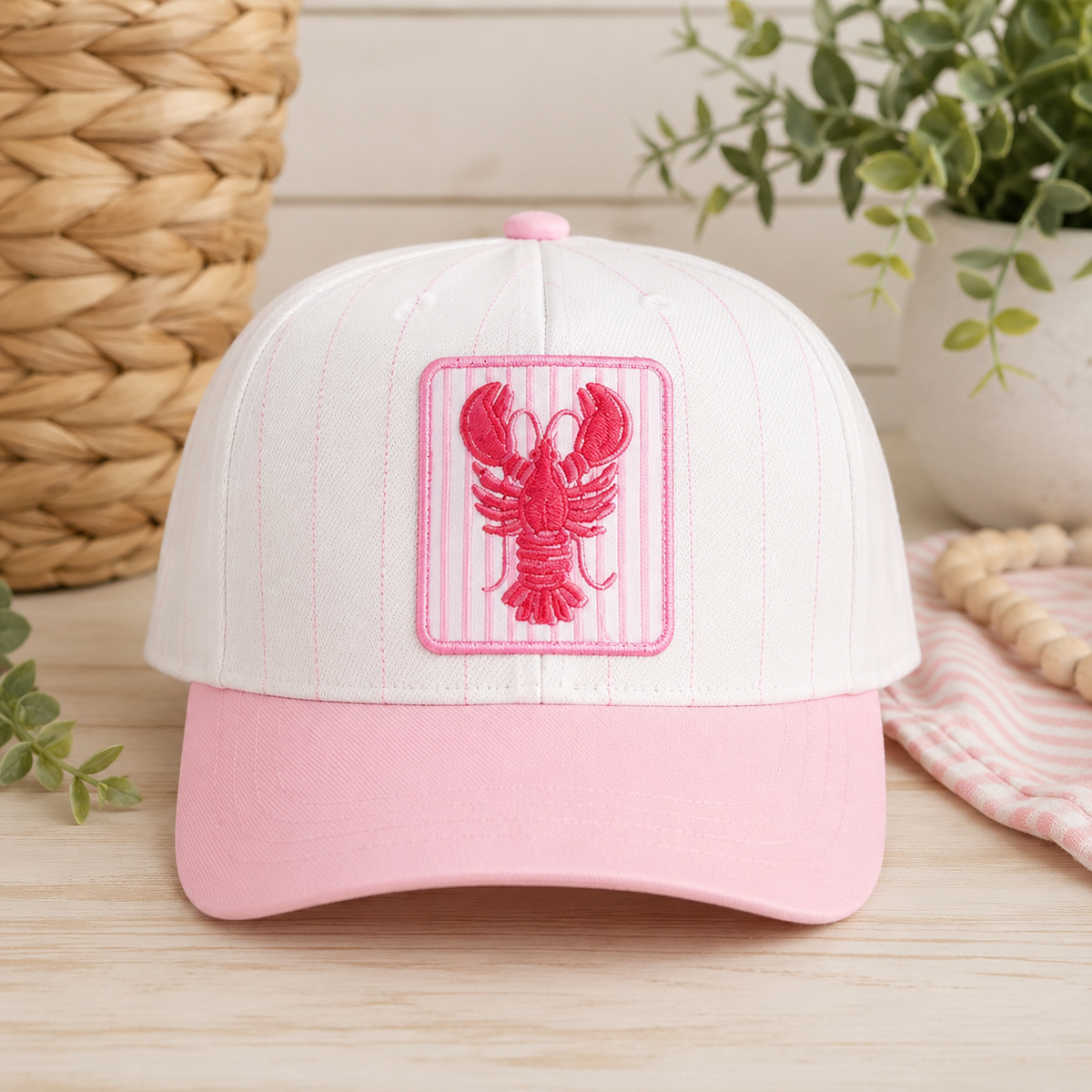 Crawfish Embroidered Patch Seersucker Brim Trucker Hat