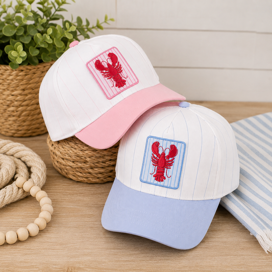 Crawfish Embroidered Patch Seersucker Brim Trucker Hat
