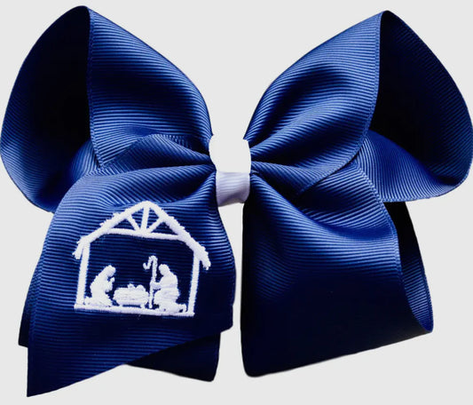 “Nativity” Embroidery Bow- Navy