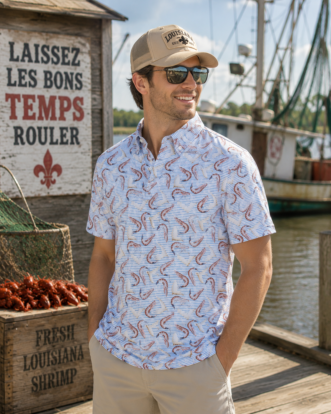 Shrimp and Boot Stripe Polo