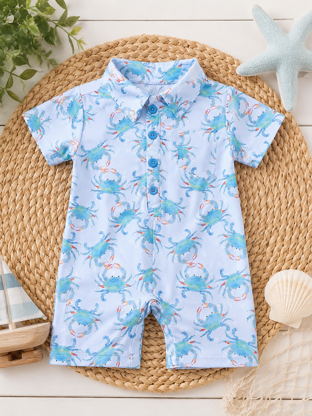 Aqua Crab Polo Romper