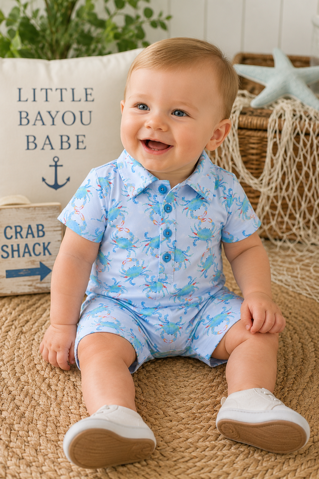 Aqua Crab Polo Romper