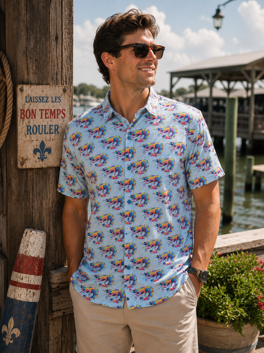 Shrimp Splatter Men’s Button Down Shirt