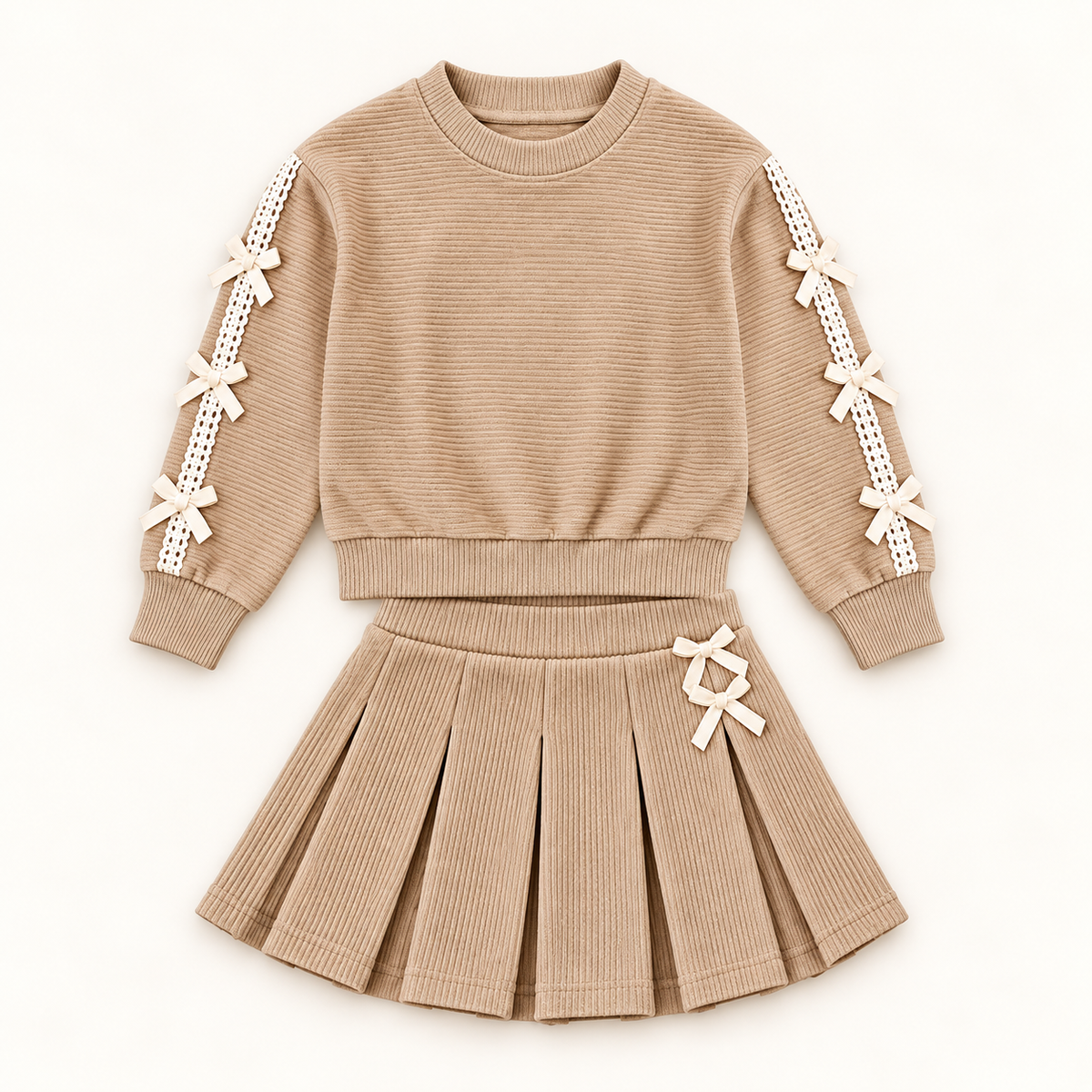 Girls Knit Ribbed Pullover & Skort Set