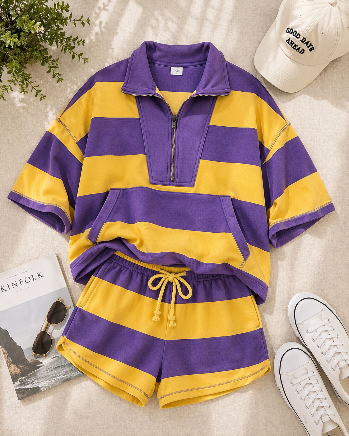 Game Day Vintage Striped Quarter Zip Lounge Set