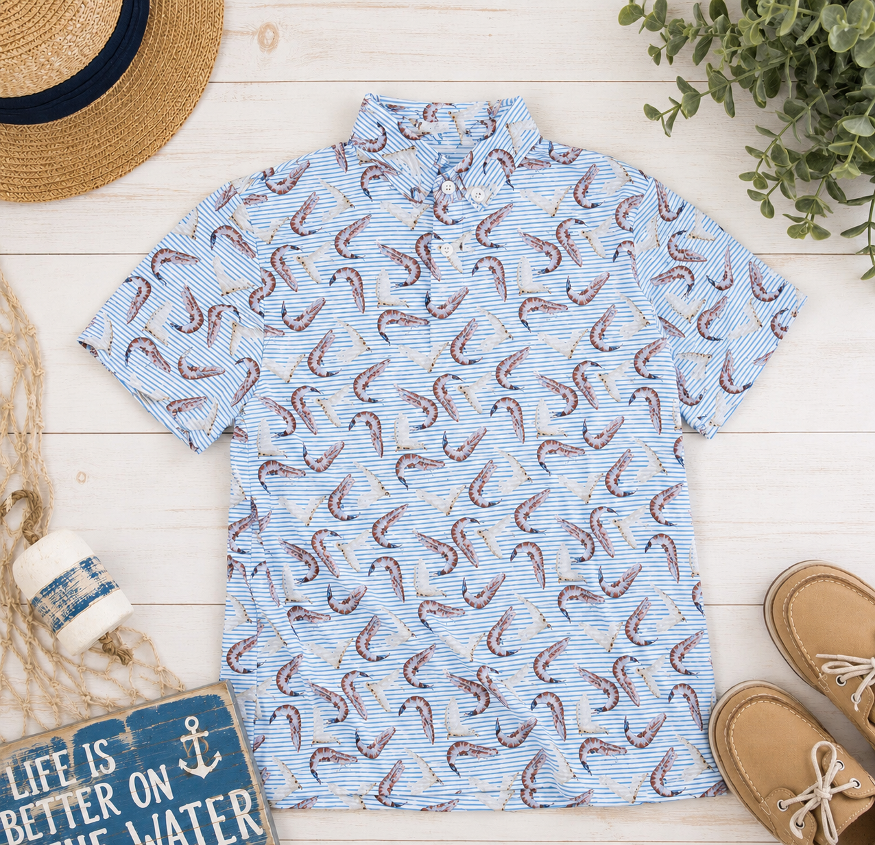 Shrimp and Boot Stripe Polo