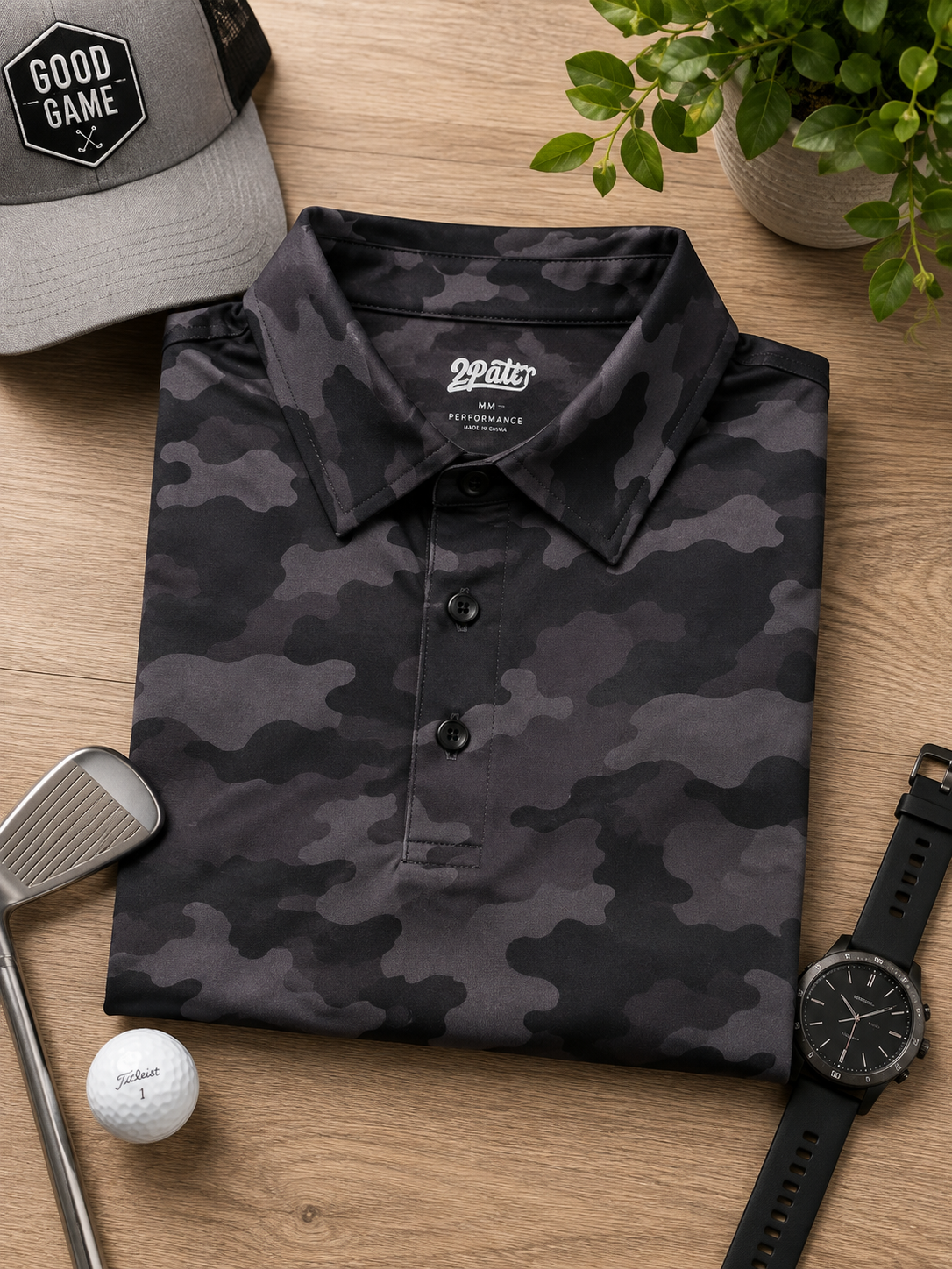 Men’s Black Camo Polo