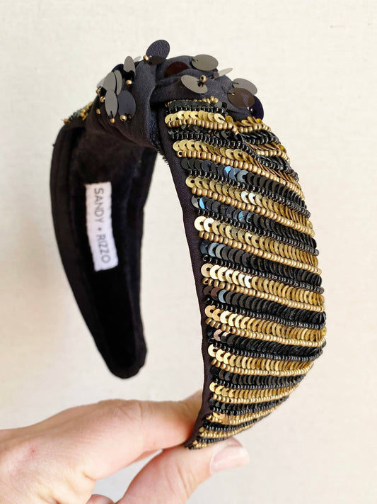 Striped Sequins Headband- Black/Gold