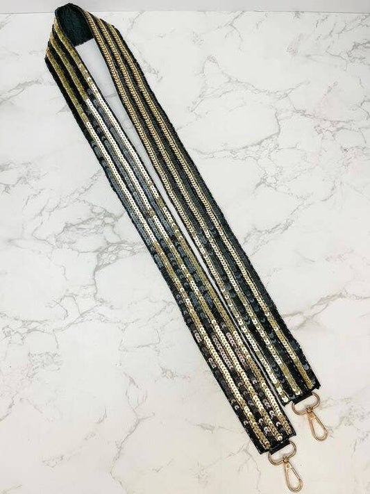 Game Day Sequin Purse Straps - Black/Gold