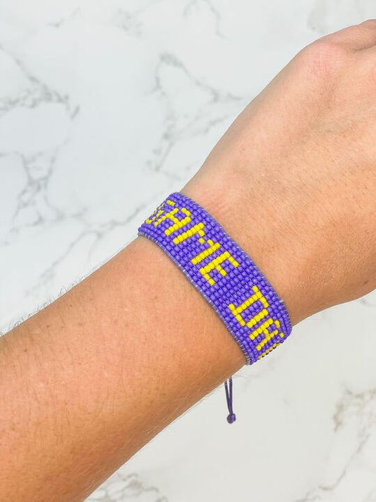 “Game Day” Adjustable Beaded Bracelets- Purple & Yellow