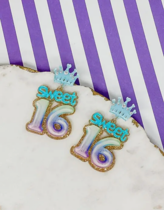 “Sweet 16” Birthday Balloon Dangle Earrings