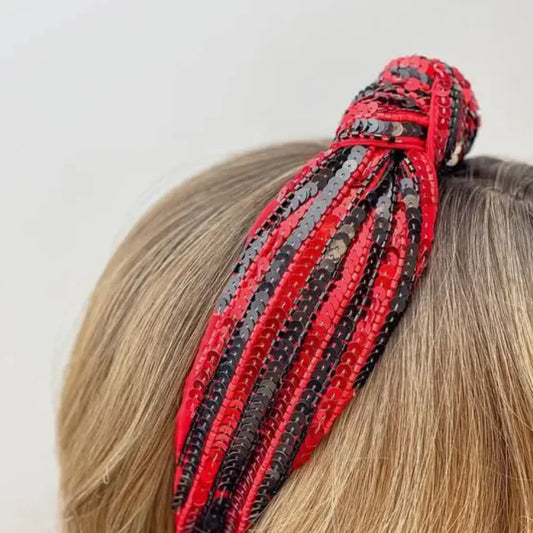 Sequin Beaded Stripe Game Day Headband - Red/Black