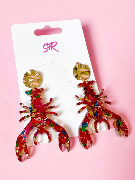 Pink Confetti "Crawfish" Dangle- Earrings