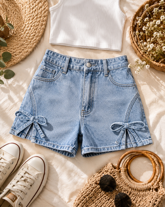 Bow Detail Denim Shorts
