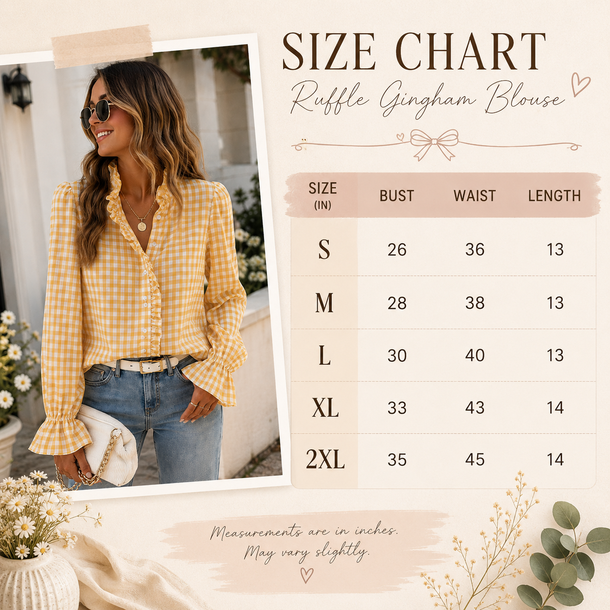 Ruffled Gingham Check Blouse