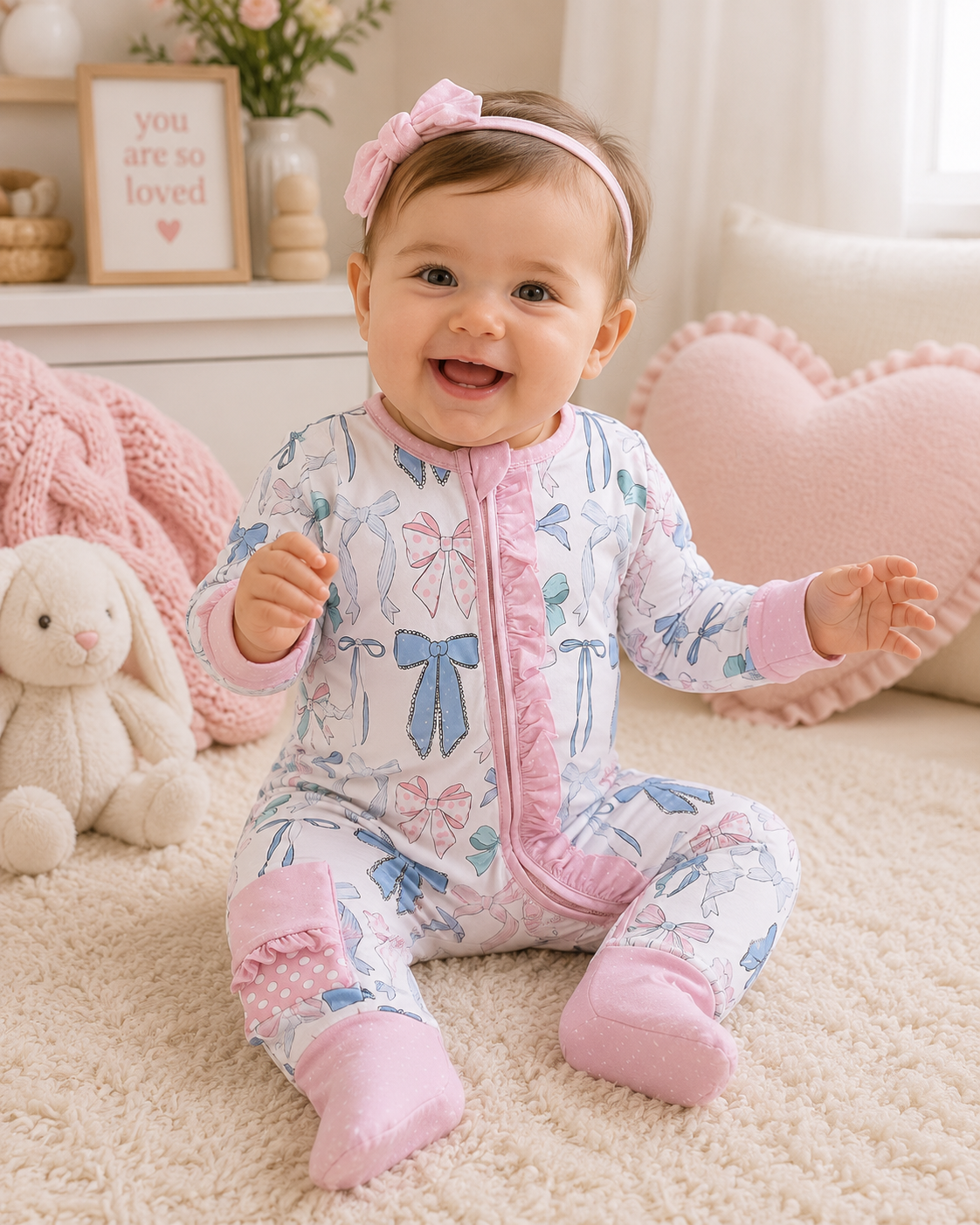 Samantha Bows Ruffle Zip Bamboo Sleep Little Outfit