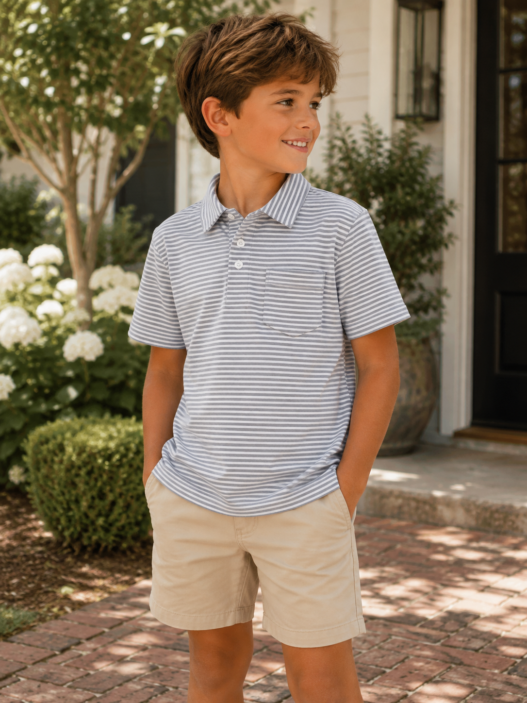 Kids Grey & White Stripe Polo