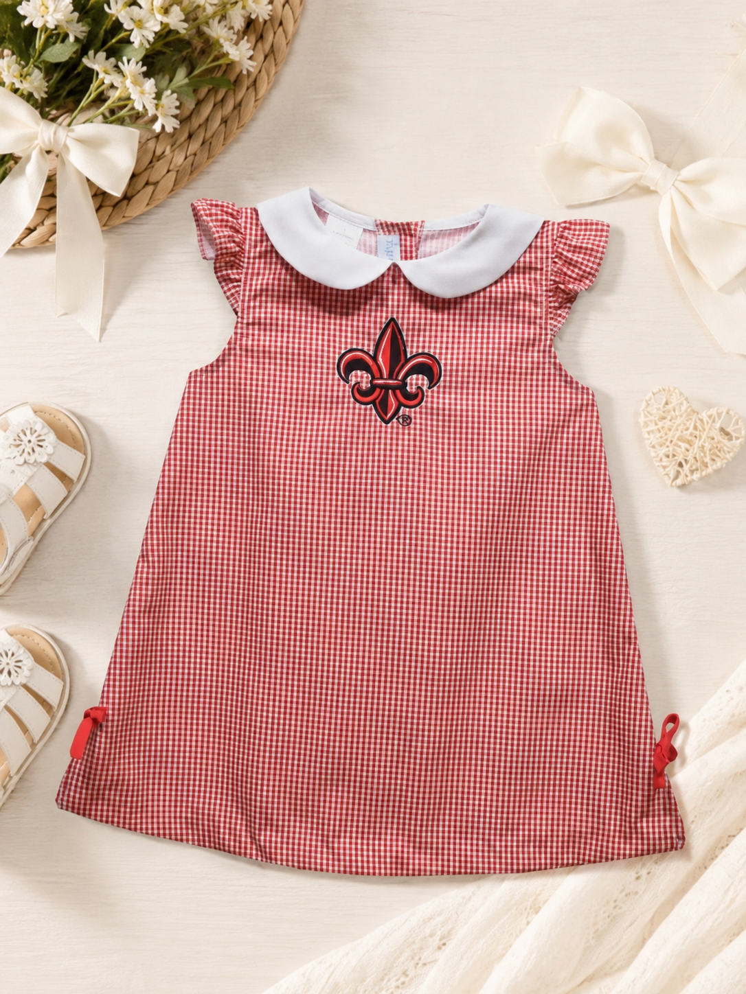 Louisiana At Lafayette Cajuns Embroidered
Red Gingham A Line Dress