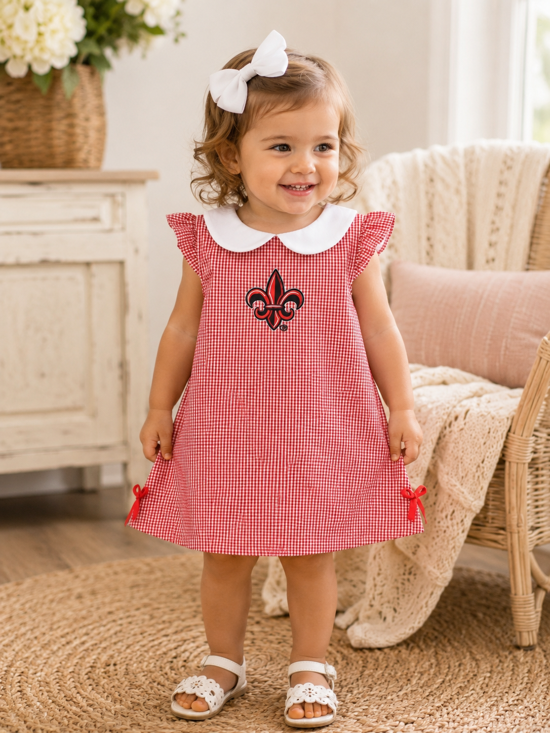 Louisiana At Lafayette Cajuns Embroidered
Red Gingham A Line Dress