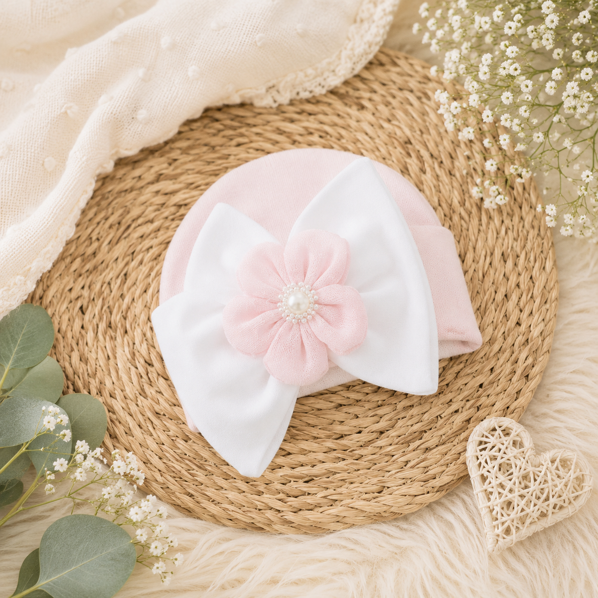 Starfish Bow Newborn Girl Hospital Hat-Newborn Girl Hat